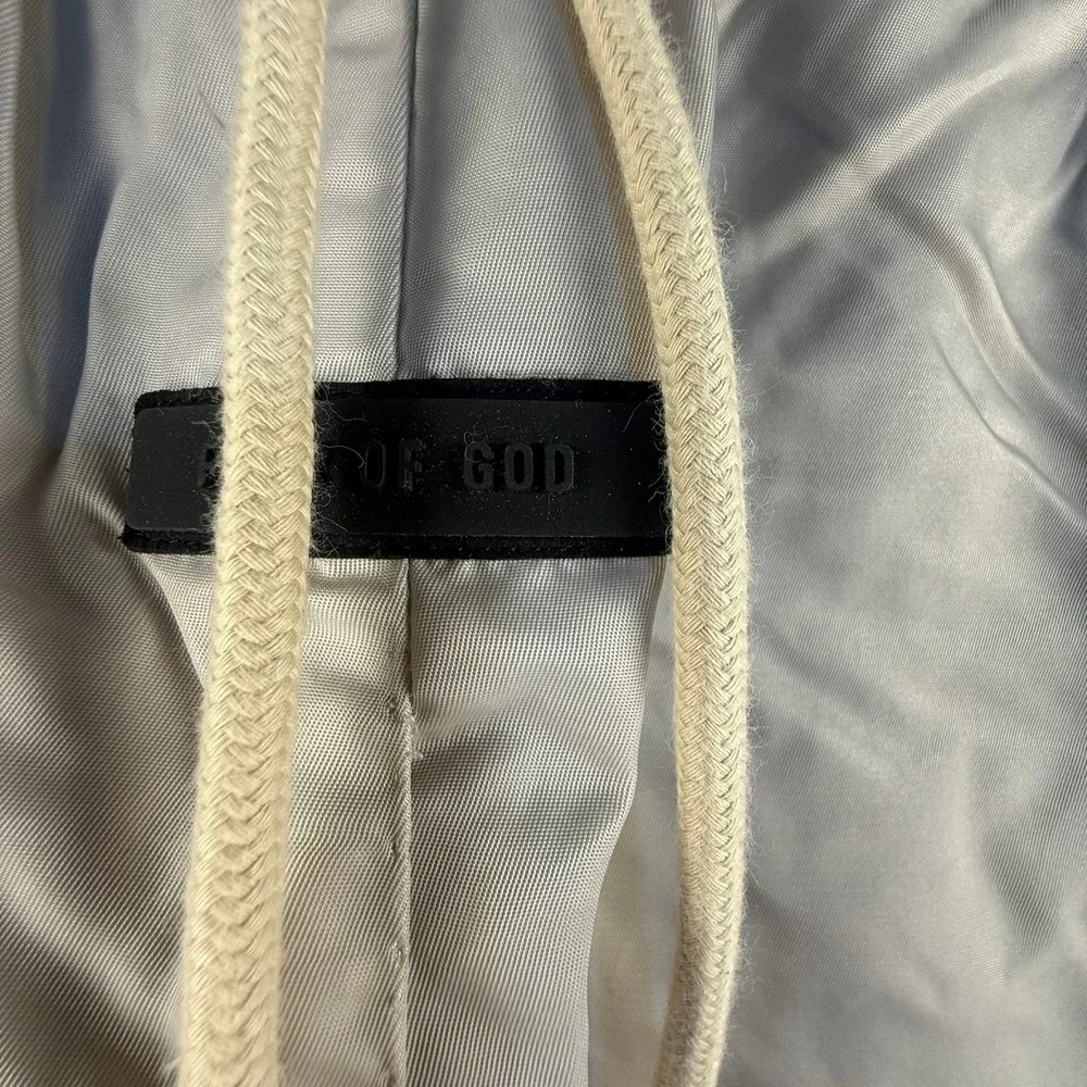 Fear of God Essentials Volleyball Shorts Tan Stone XL Rubberized Logo Mens